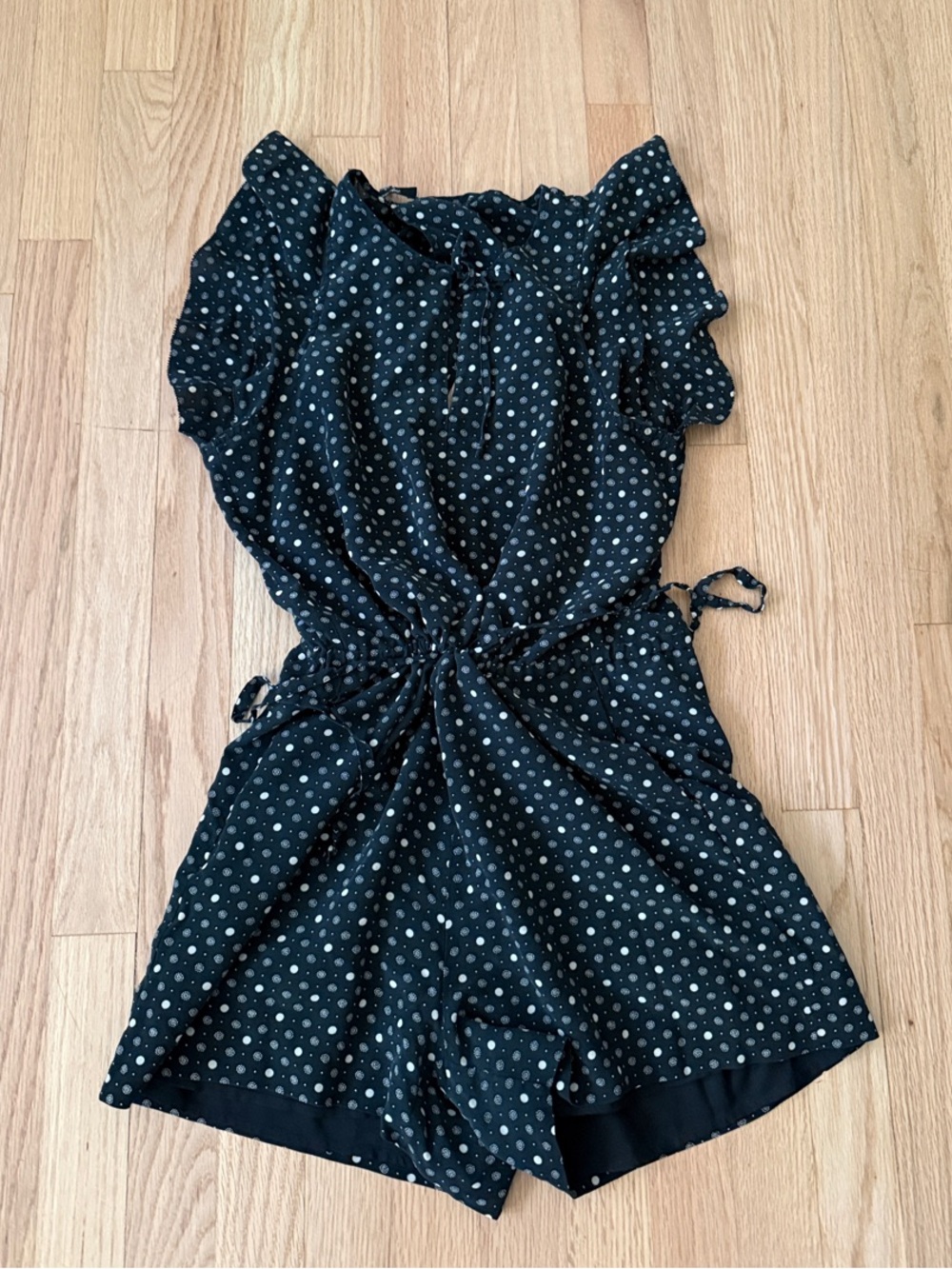 Madewell Silk Black Polka Dot Short One-Piece Romper